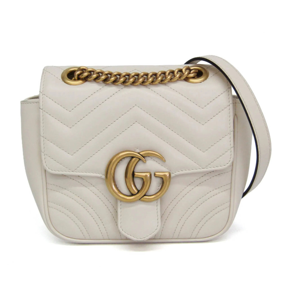 GUCCI Authentic White Leather GG Marmont Shoulder Bag
